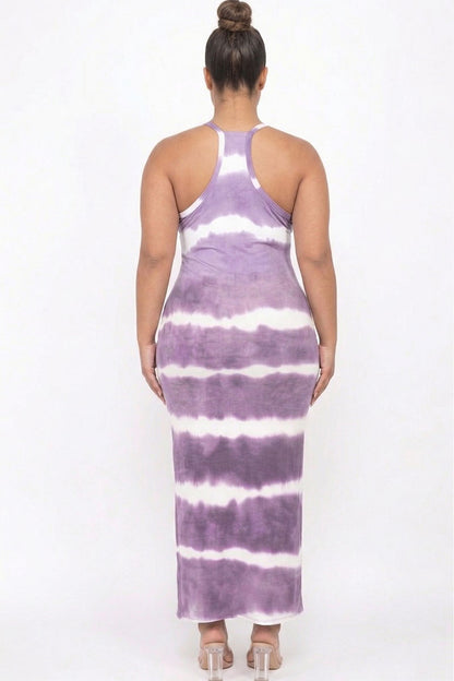Plus Size Stripe Tie-Dye Printed Maxi Dress