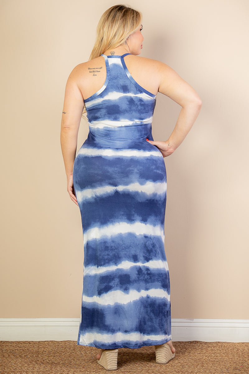 Plus Size Stripe Tie-Dye Printed Maxi Dress - Wholesale Capella Apparel