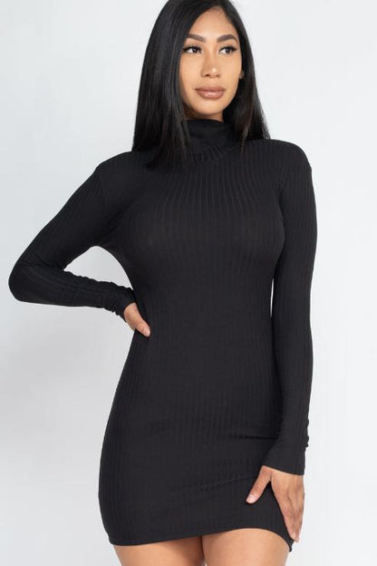 Ribbed Mock Neck Bodycon Mini Dress - Capella Apparel Wholesale