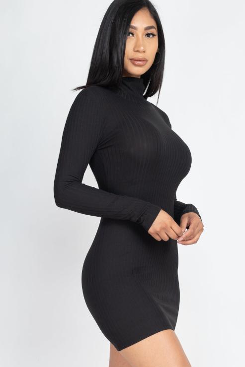 Ribbed Mock Neck Bodycon Mini Dress - Capella Apparel Wholesale