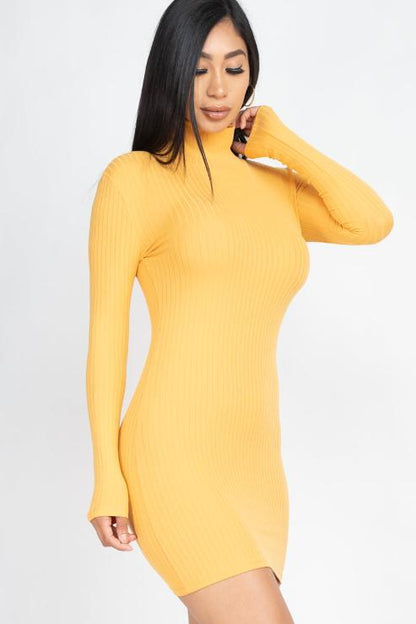 Ribbed Mock Neck Bodycon Mini Dress - Capella Apparel Wholesale