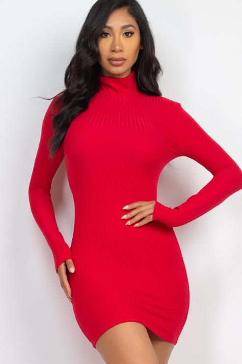 Ribbed Mock Neck Bodycon Mini Dress - Capella Apparel Wholesale