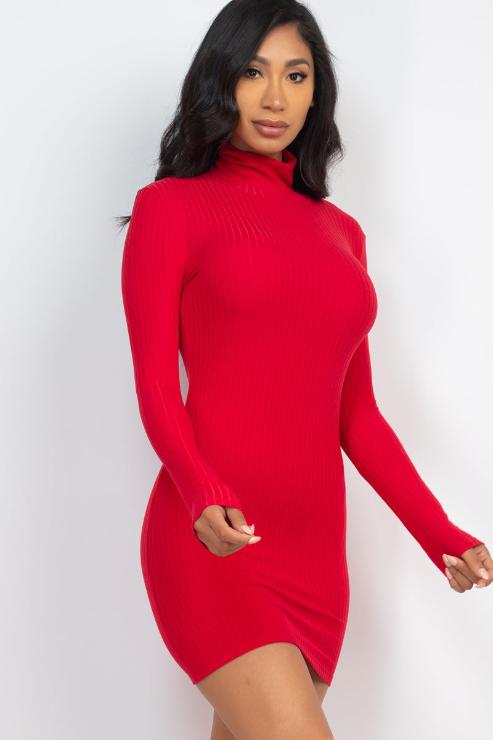 Ribbed Mock Neck Bodycon Mini Dress - Capella Apparel Wholesale