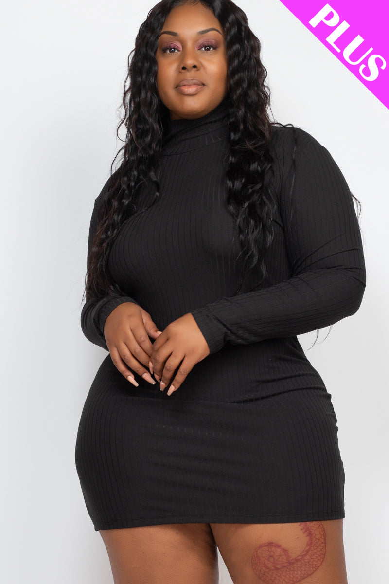 Plus Size Ribbed Long Sleeve Mock neck Mini Bodycon Dress Wholesale Capella Apparel Plus Size Ribbed Long Sleeve Mock neck Mini Bodycon Dress Wholesale Capella Apparel