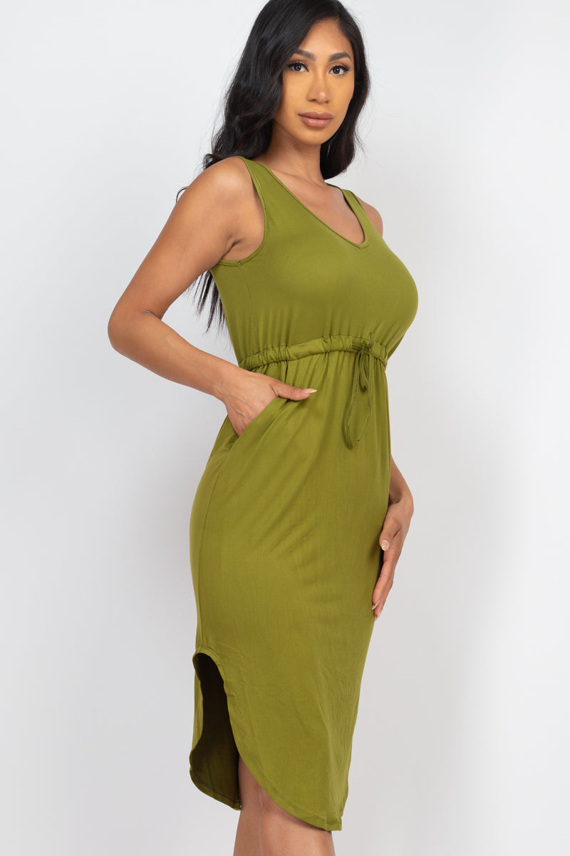 Drawstring Sleeveless Midi Dress - Wholesale Capella Apparel