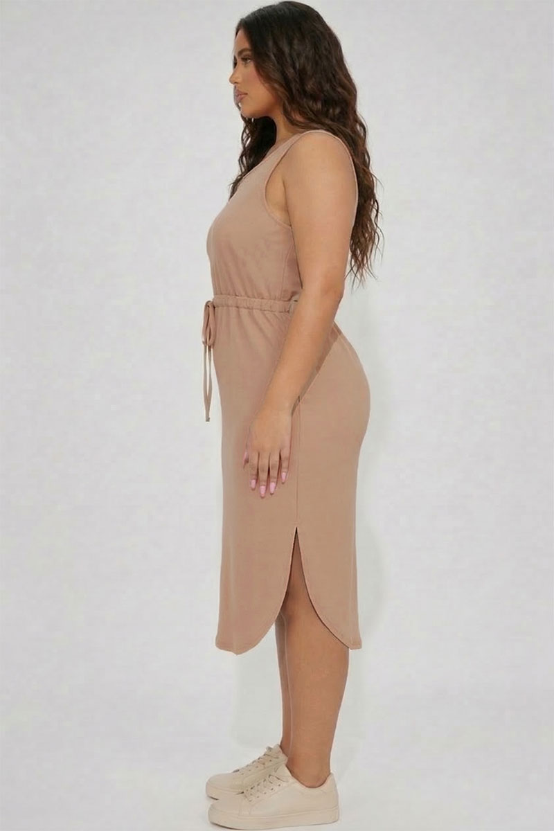 Plus Size Drawstring Sleeveless Midi Dress