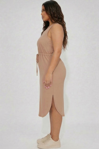 Plus Size Drawstring Sleeveless Midi Dress
