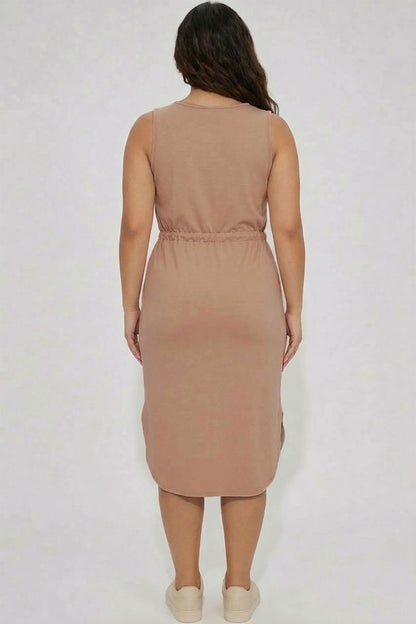 Plus Size Drawstring Sleeveless Midi Dress