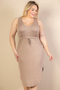 Plus Size Drawstring Sleeveless Midi Dress - Capella Apparel Wholesale