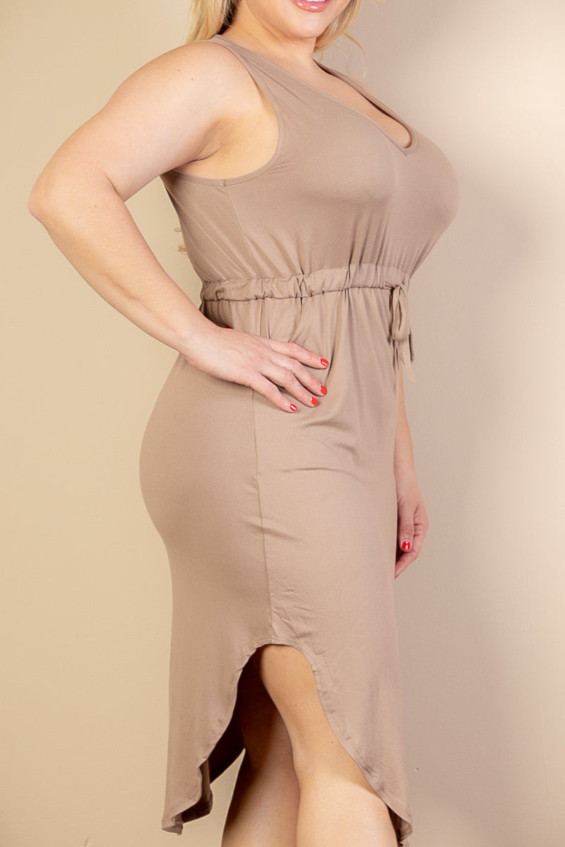 Plus Size Drawstring Sleeveless Midi Dress - Capella Apparel Wholesale