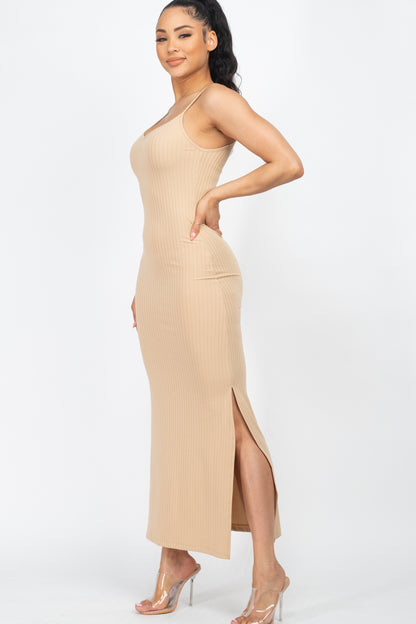 Ribbed Side Slit Long Cami Dress - Wholesale Capella Apparel