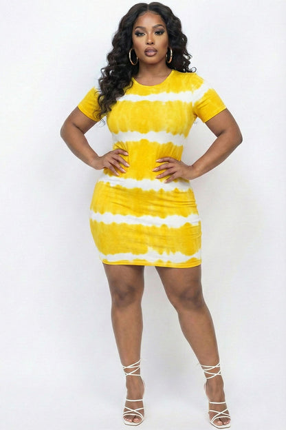 Plus Size Tie-dye Print Bodycon Dress
