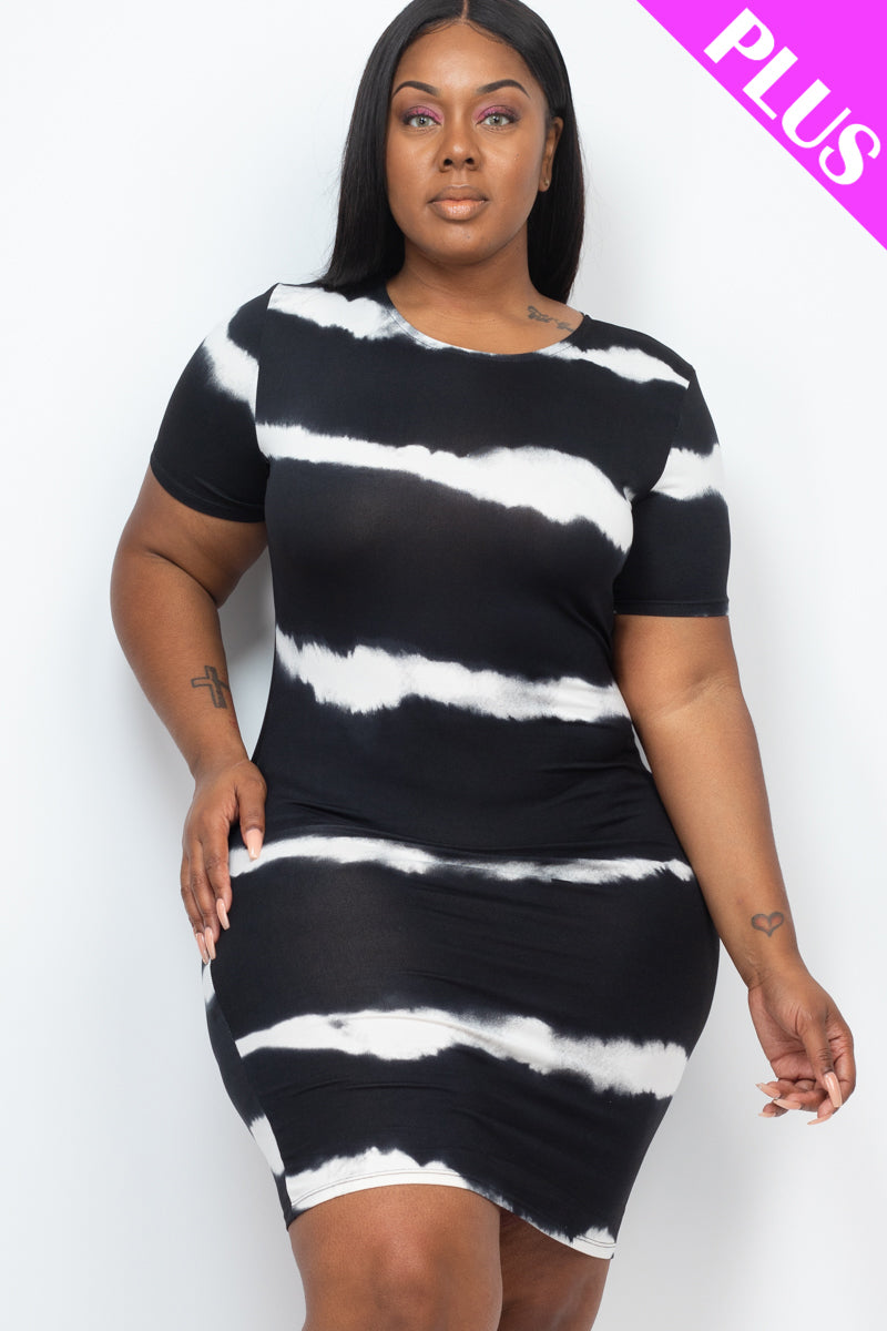 Plus Size Tie-dye Print Bodycon Dress (CAPELLA)