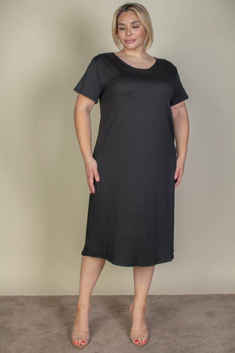 Plus Size Loose Fit Short Sleeve Maxi Dress - Capella Apparel