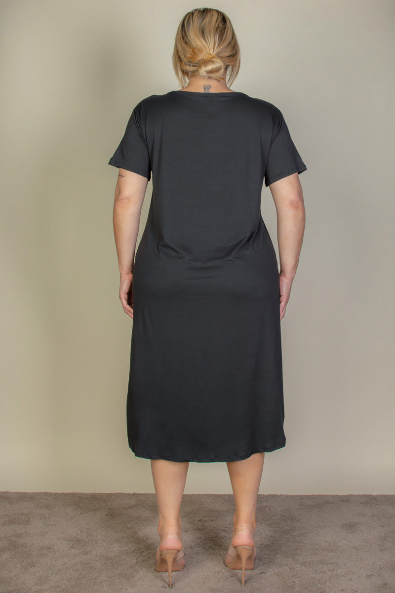 Plus Size Loose Fit Short Sleeve Maxi Dress - Capella Apparel