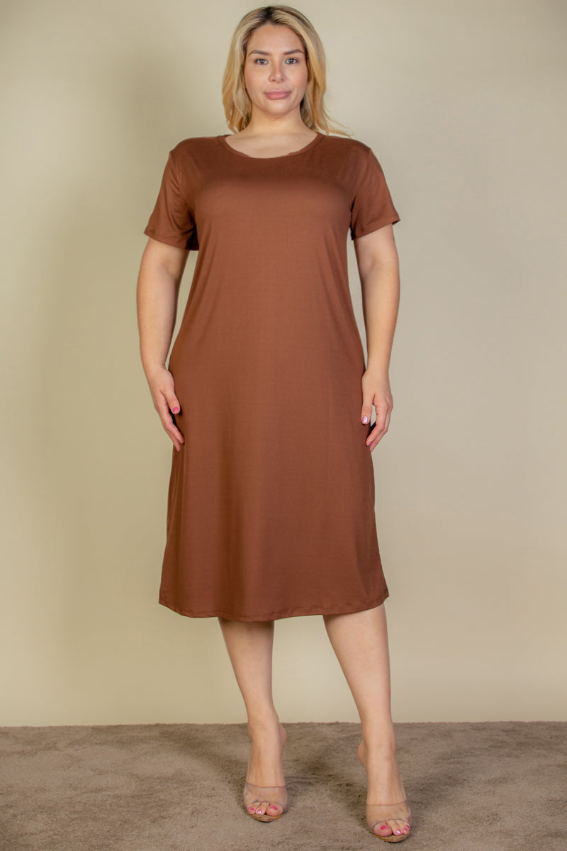 Plus Size Loose Fit Short Sleeve Maxi Dress - Capella Apparel