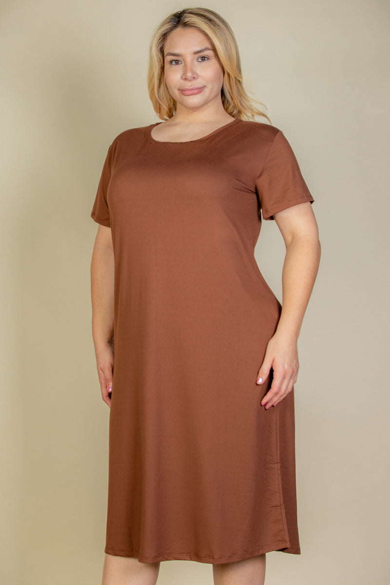 Plus Size Loose Fit Short Sleeve Maxi Dress - Capella Apparel