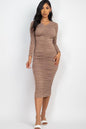 Ruched Long Sleeve Midi Dress (CAPELLA) - Capella Apparel