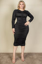 Plus Size Ruched Long Sleeve Midi Dress - Capella Apparel