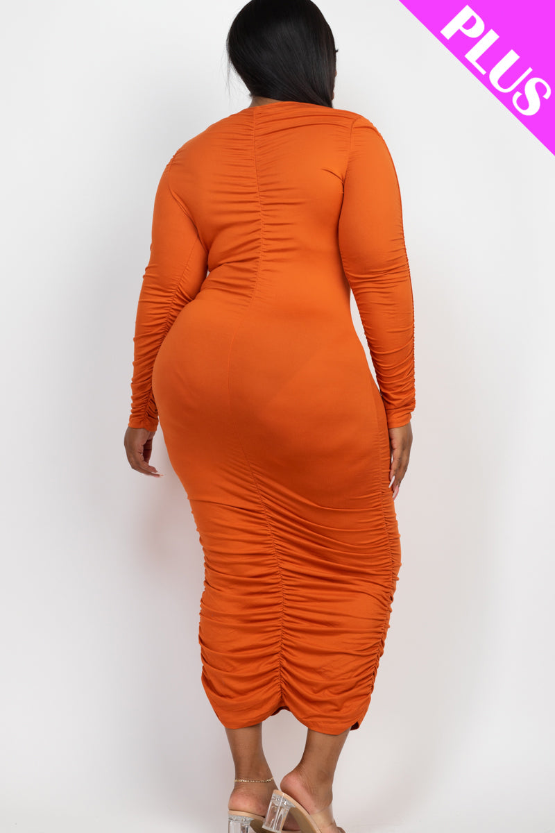 long sleeve ruched dress plus size Black Plus Mesh Ruched Maxi Dress