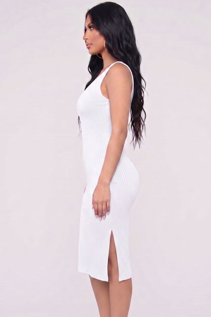 Ribbed Side Slit Tank Midi Dress