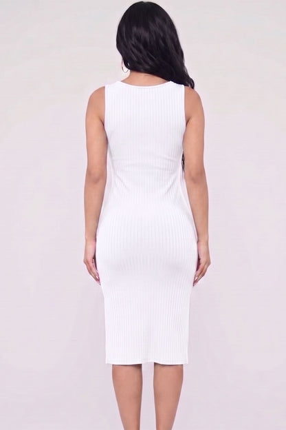 Ribbed Side Slit Tank Midi Dress