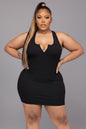 Plus Size Ribbed Split Neck Tank Mini Dress