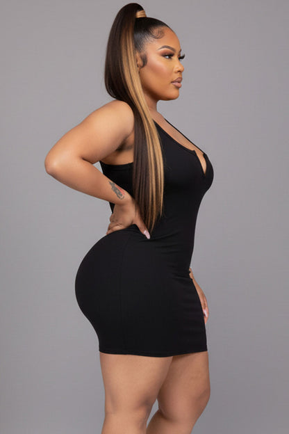 Plus Size Ribbed Split Neck Tank Mini Dress