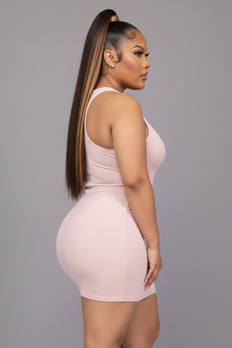 Plus Size Ribbed Split Neck Tank Mini Dress