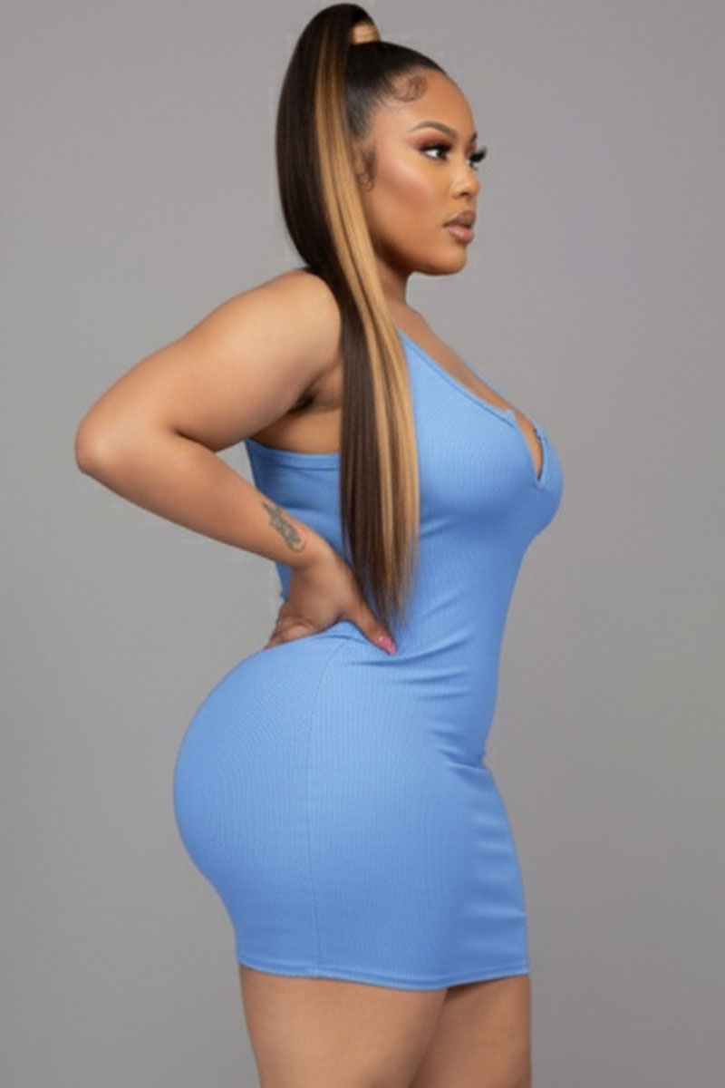 Plus Size Ribbed Split Neck Tank Mini Dress