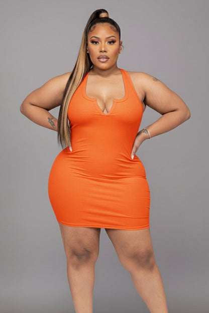 Plus Size Ribbed Split Neck Tank Mini Dress