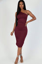 Sexy Solid Color Ruched One Shoulder Midi Bodycon Dress