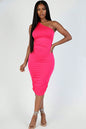 Sexy Solid Color Ruched One Shoulder Midi Bodycon Dress
