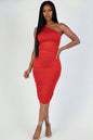 Sexy Solid Color Ruched One Shoulder Midi Bodycon Dress