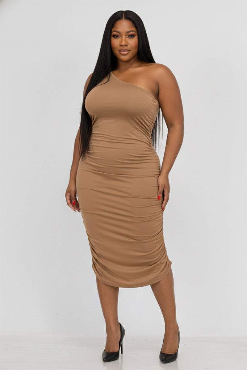 strapless open back dress Purple Floral Ruched One Shoulder Maternity Midi Dress main image 0