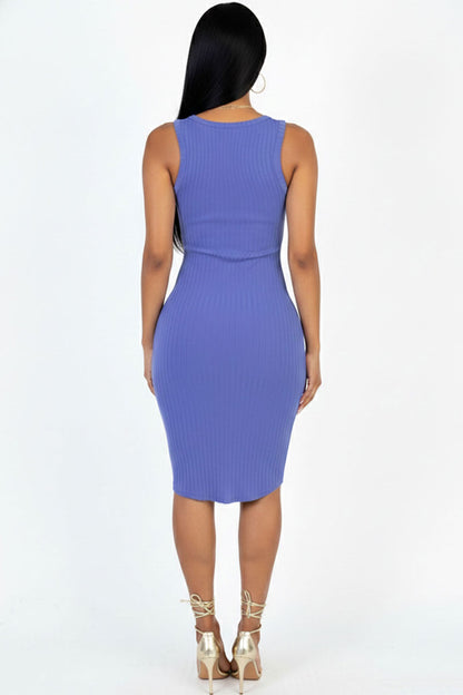 Casual Ribbed Split Neck Bodycon Dress