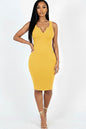 Casual Ribbed Split Neck Bodycon Dress