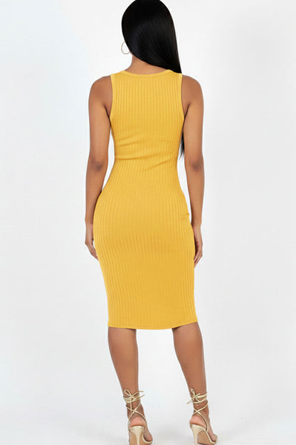 Casual Ribbed Split Neck Bodycon Dress