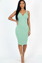 Casual Ribbed Split Neck Bodycon Dress