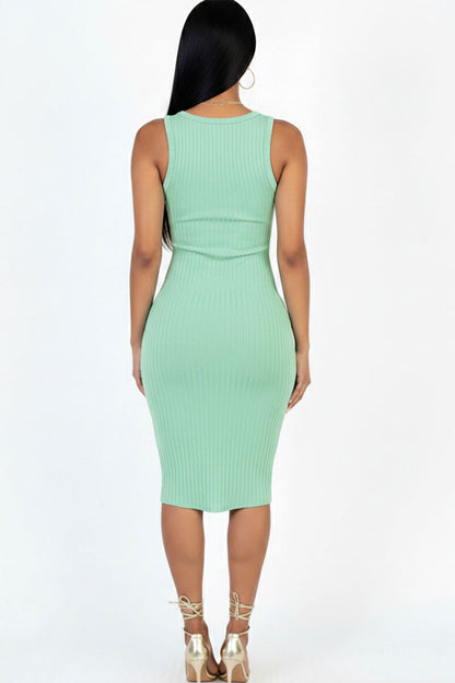 Casual Ribbed Split Neck Bodycon Dress