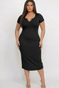 Plus Size Split Neck Bodycon Midi Dress