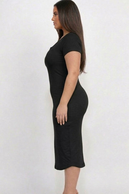 Plus Size Split Neck Bodycon Midi Dress