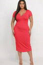 Plus Size Split Neck Bodycon Midi Dress