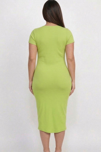 Plus Size Split Neck Bodycon Midi Dress