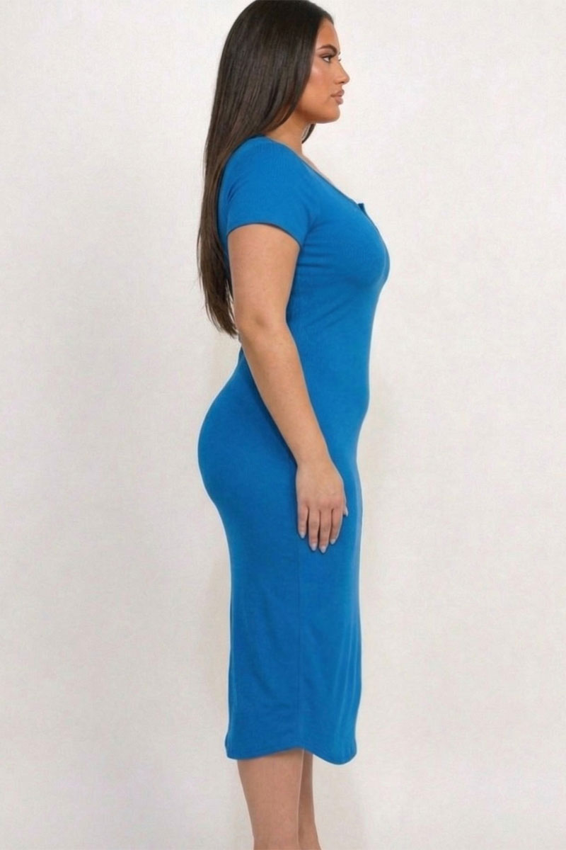 Plus Size Split Neck Bodycon Midi Dress