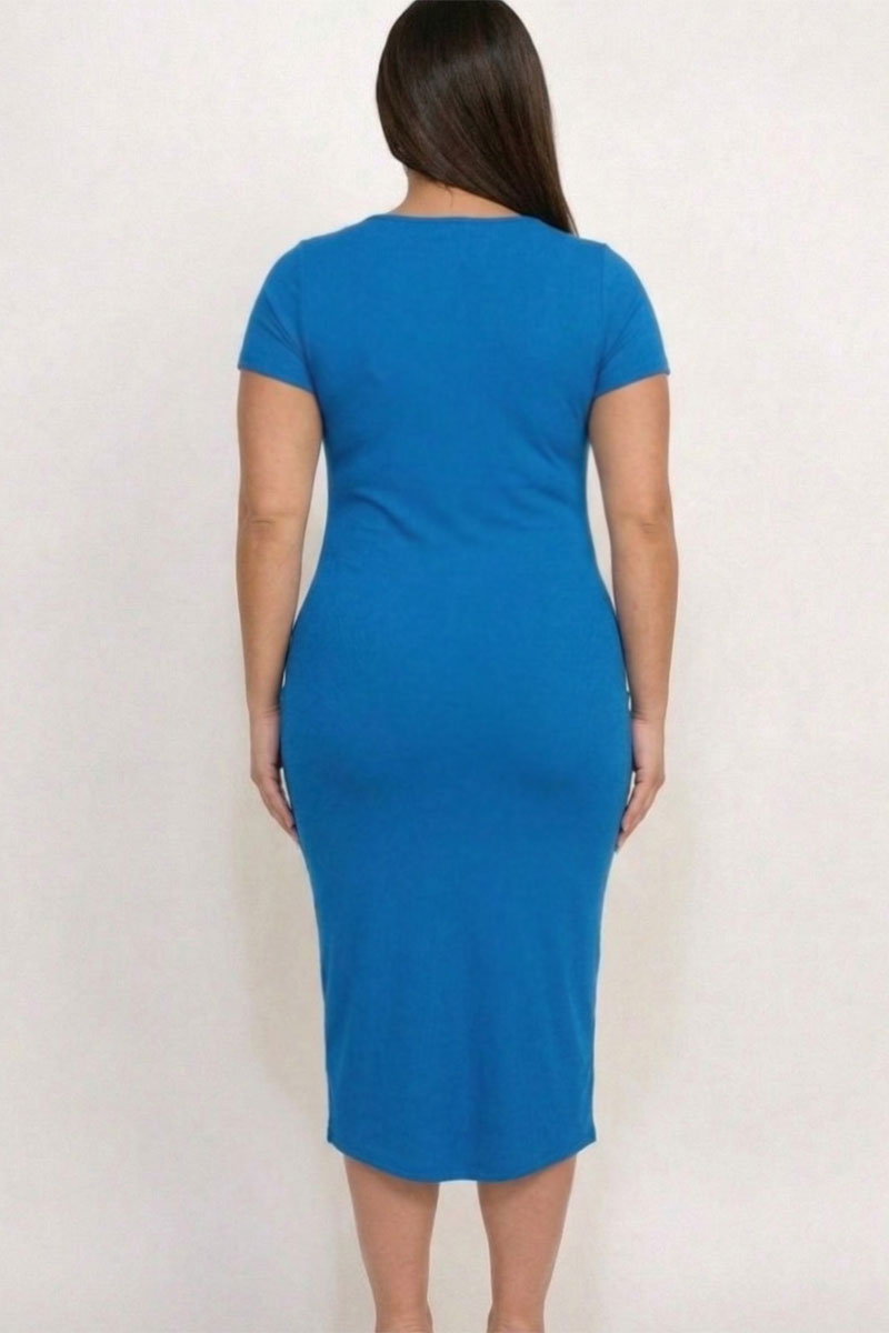 Plus Size Split Neck Bodycon Midi Dress