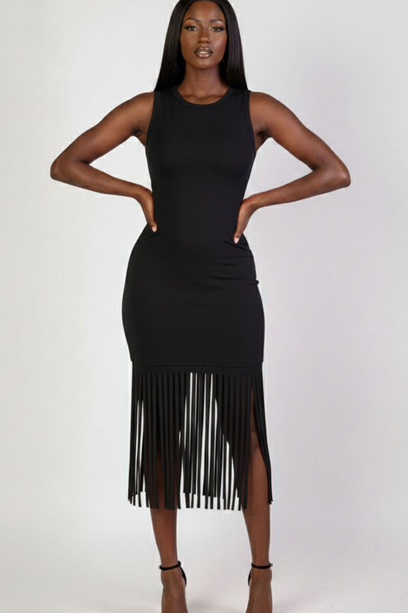 fringe midi dress Sleeveless Fringe Midi Dress