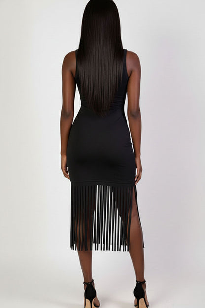 Sleeveless Fringe Midi Dress