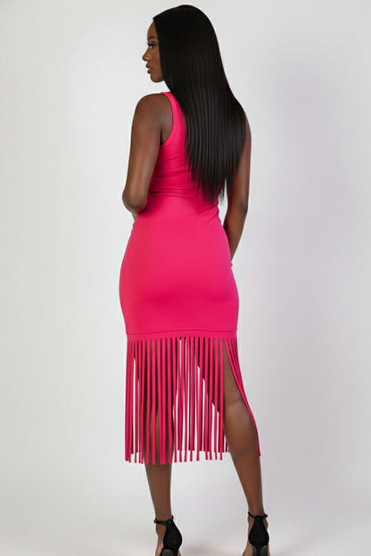 Sleeveless Fringe Midi Dress