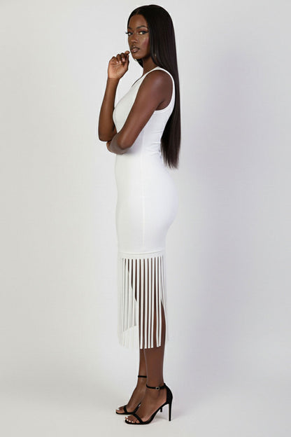 Sleeveless Fringe Midi Dress